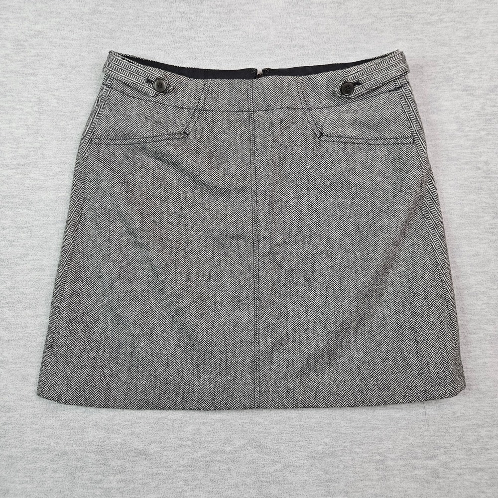 Madewell Wool Blend Herringbone Mini Skirt Black White Chevron Size 8